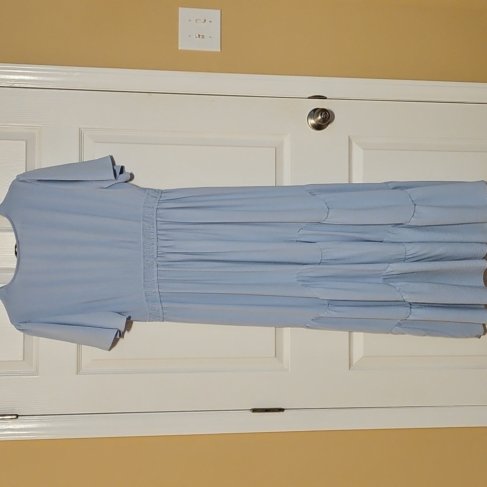 Light Blue Short Sleeve Dress by Simplee - Picture 13 of 14